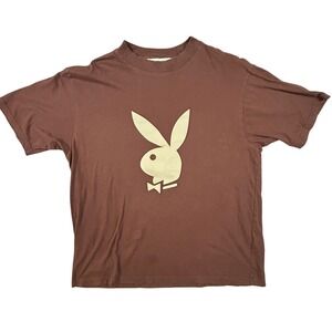 Playboy PacSun Mens Brown Graphic T-Shirt Bunny Logo Size M Short Sleeve Tee